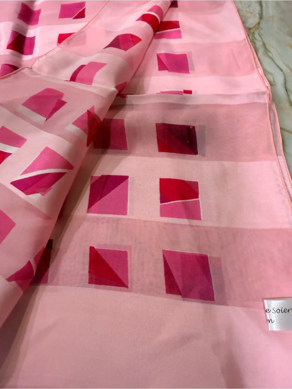 French Silk Scarf Brochier Soieries L’Atelier de Soierie Lyon Pink Geometric
